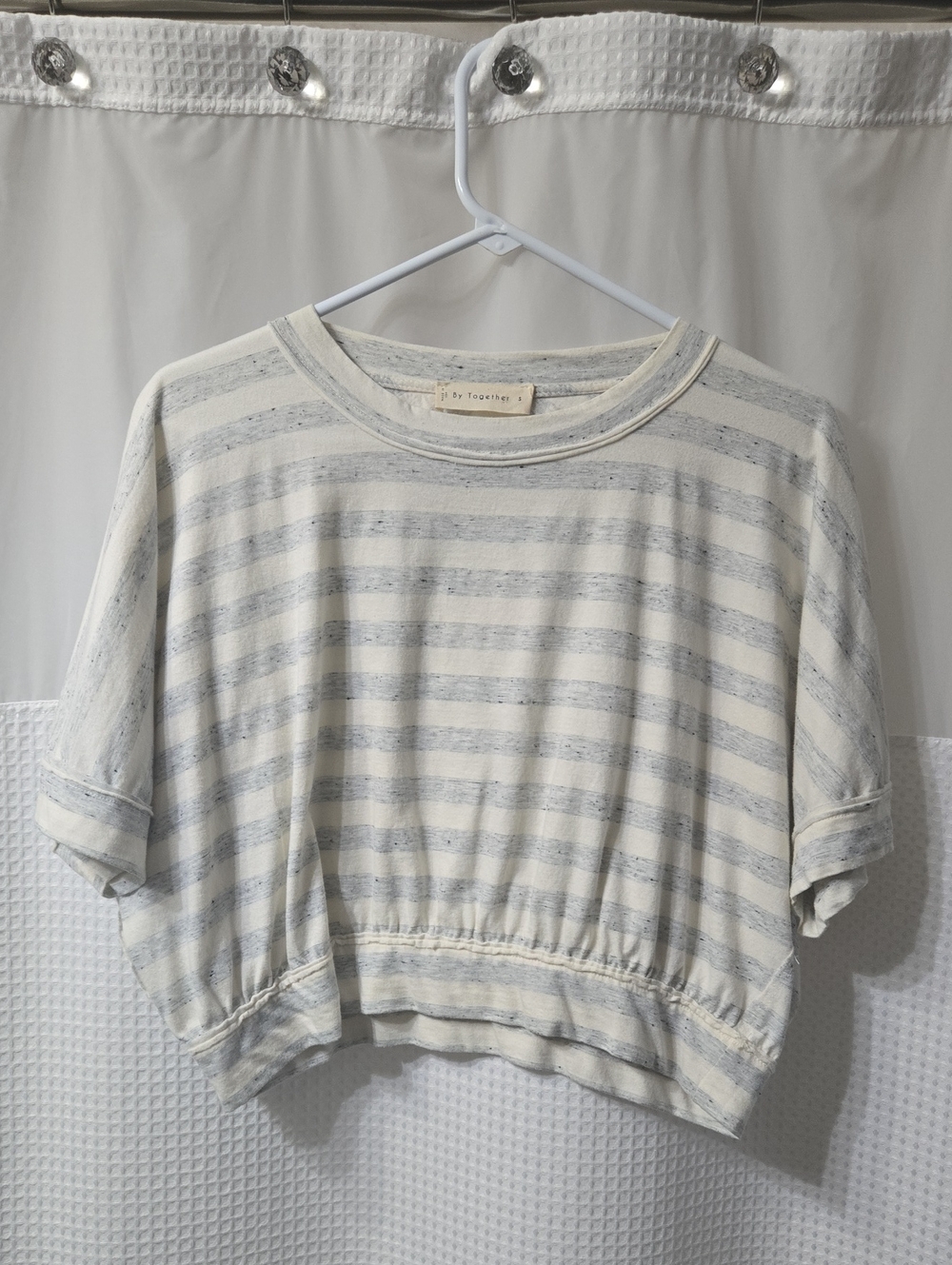 By Together Cream and Light Gray Striped Cropped Short Sleeve Top